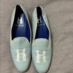 Hadleigh's Light Blue Loafers with White Embroidery
